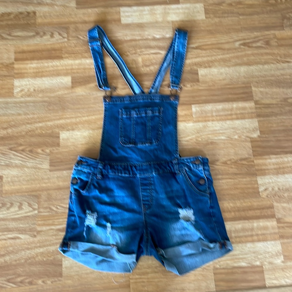 Wax Jean distressed short overalls